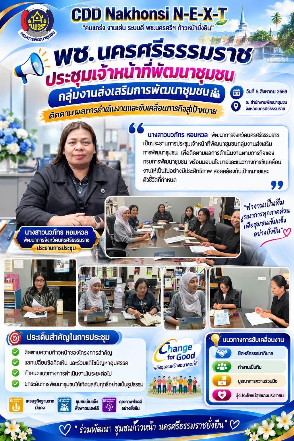 🌟 CDD Nakhonsi N-E-X-T ⭐️ 🔆พช.นครศรีธรรมราช ประชุมเจ้าหน้าที่พัฒนาชุมชนกลุ่มงานส่งเสริมการพัฒนาชุมชน ติดตามผลการดำเนินงานและขับเคลื่อนภารกิจสู่เป้าหมาย