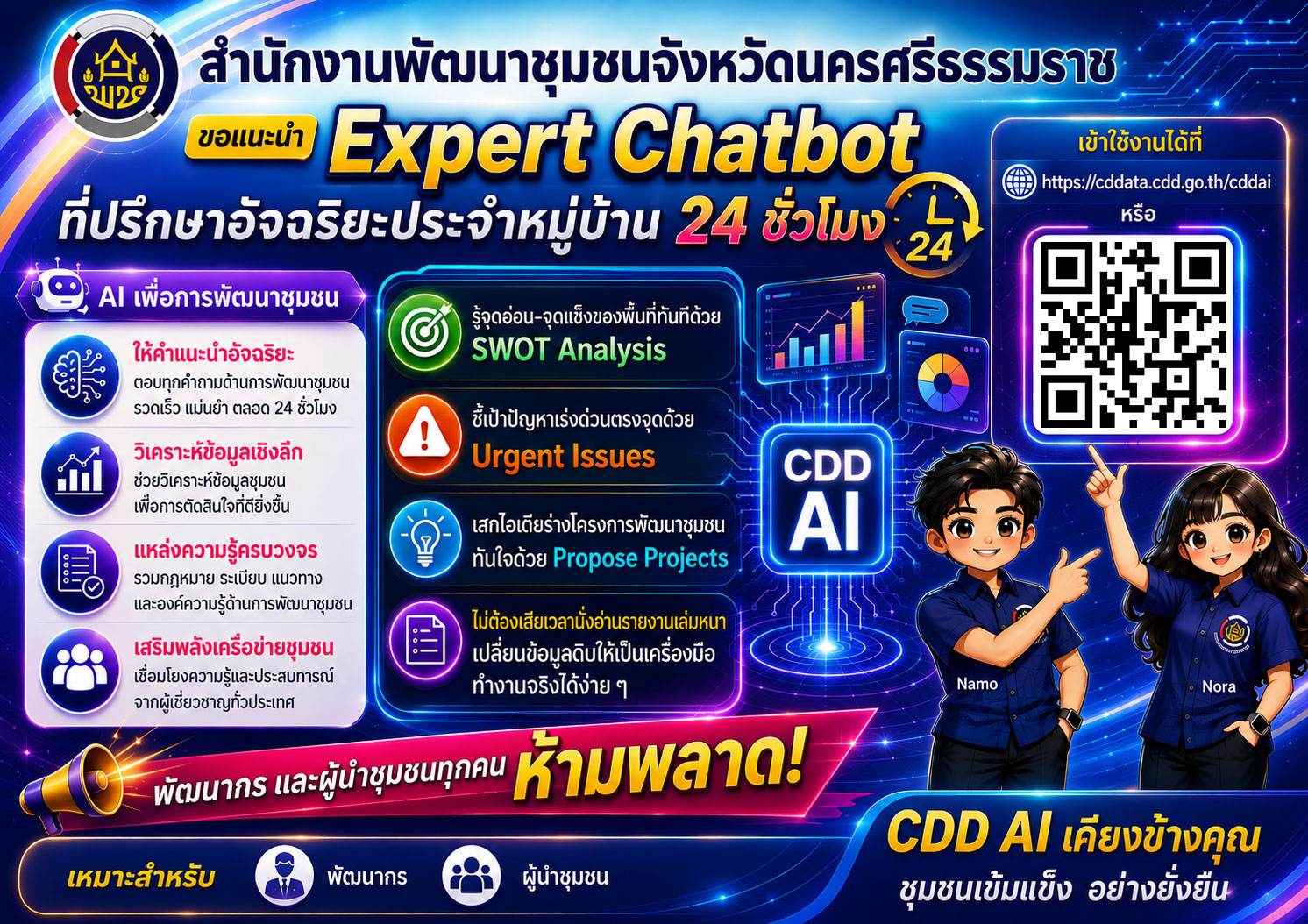 🌟 CDD Nakhonsi N-E-X-T 📈 พช.นครศรีธรรมราช ขอแนะนำ Expert Chatbot ที่ปรึกษาอัจฉริยะประจำหมู่บ้าน 24 ชั่วโมง 