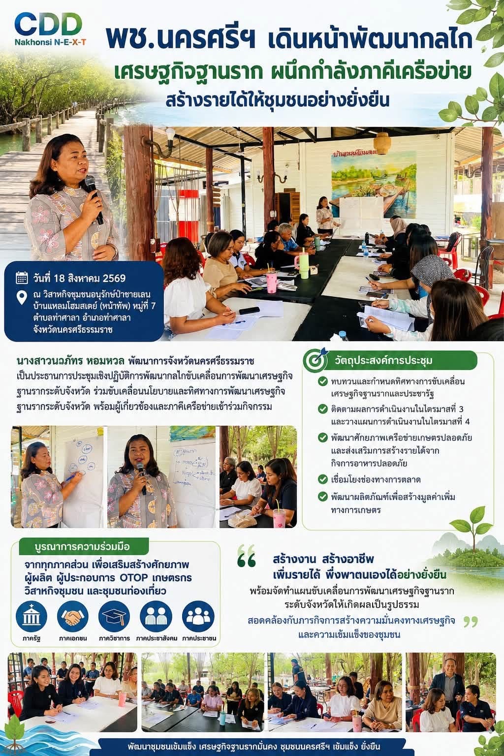 🌟 CDD Nakhonsi N-E-X-T ⭐️ พช.นครศรีฯ เดินหน้าพัฒนากลไกเศรษฐกิจฐานราก ผนึกกำลังภาคีเครือข่าย สร้างรายได้ให้ชุมชนอย่างยั่งยืน