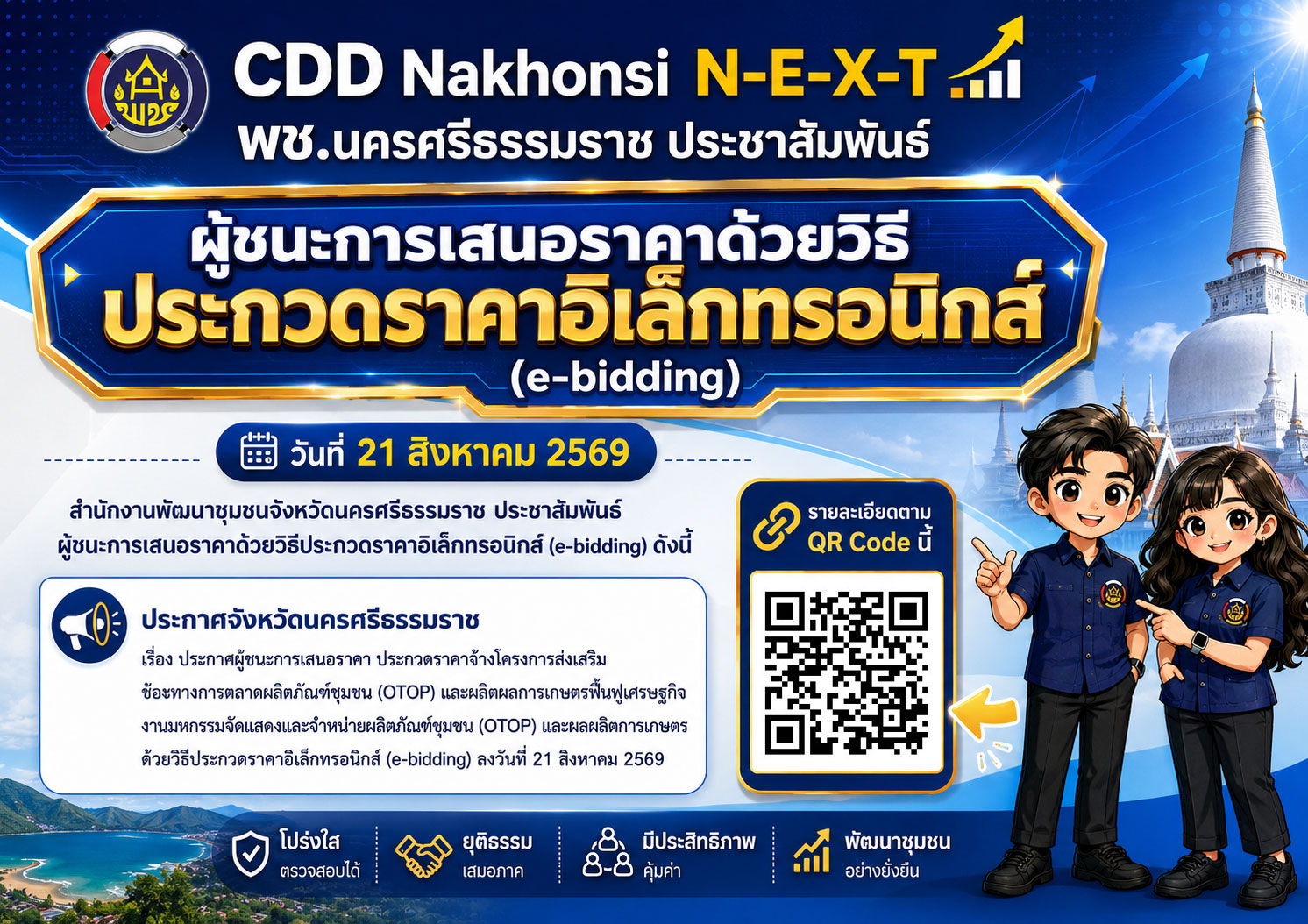 พช.นครศรีธรรมราช ประชาสัมพันธ์ผู้ชนะการเสนอราคาด้วยวิธีประกวดราคาอิเล็กทรอนิกส์ (e-bidding)